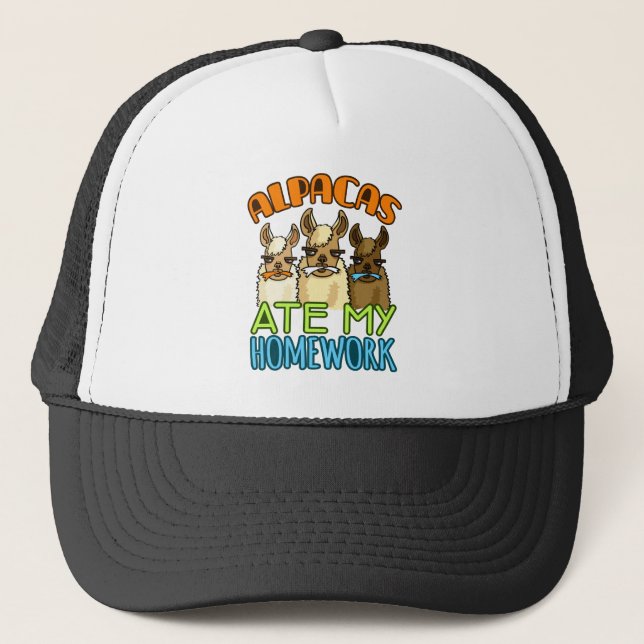 Alpacas Ate My Homework Funny Alpaca Lover Trucker Hat (Front)