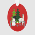 Alpacas Fun In The Snow Christmas Oval Ornament