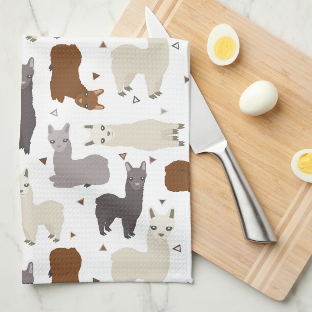 Alpacas Geo Pattern Tea Towel (Quarter Fold)