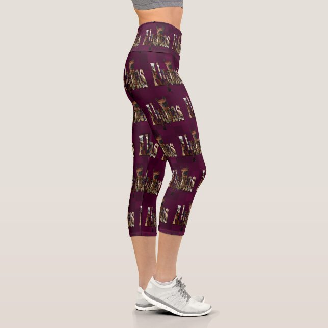 Alpacas On Purple, High Waist Capris Leggings, (Right)