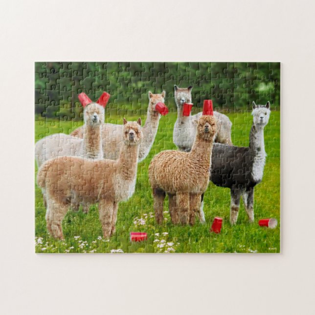 Alpacas With Red Cups Jigsaw Puzzle (Horizontal)