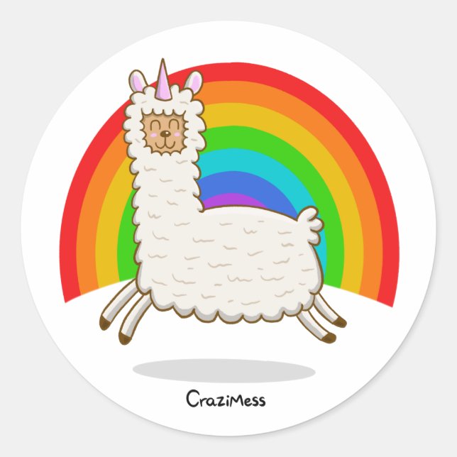 Alpacorn Rainbow Classic Round Sticker (Front)
