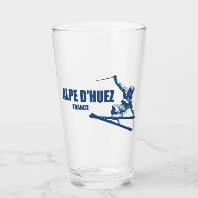 Alpe d’Huez France Skier Glass (Front)