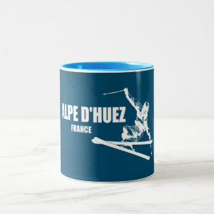 Alpe d’Huez France Skier Two-Tone Coffee Mug