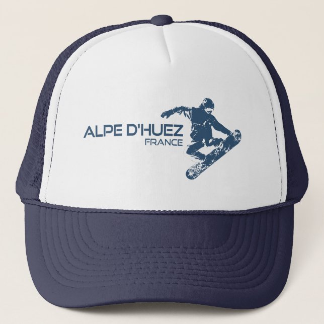 Alpe d’Huez France Snowboarder Trucker Hat (Front)