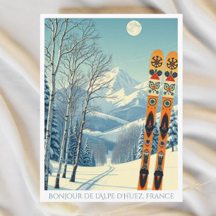 Alpe d'Huez France ski resort retro Postcard
