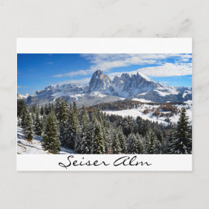 Alpe di Siusi in winter white border postcard