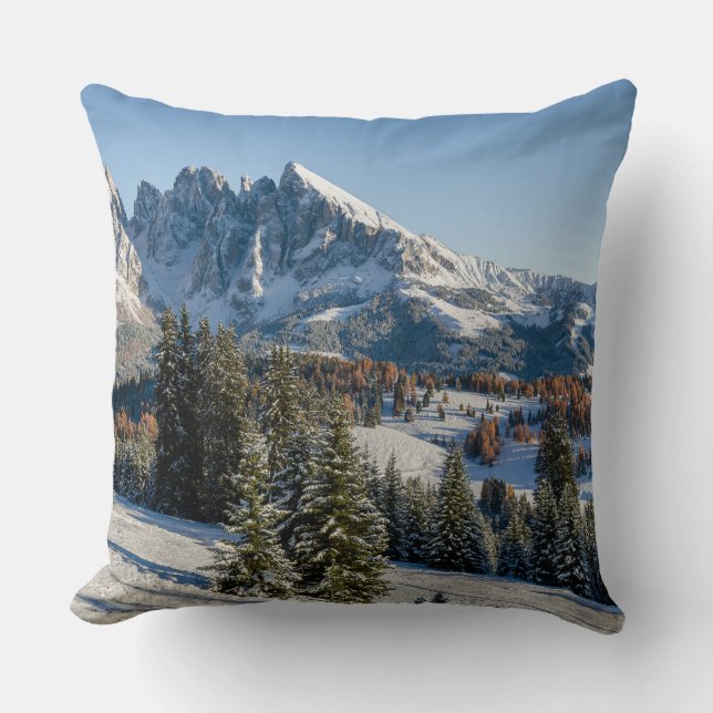 Alpe di Siusi winter landscape throw pillow (Front)