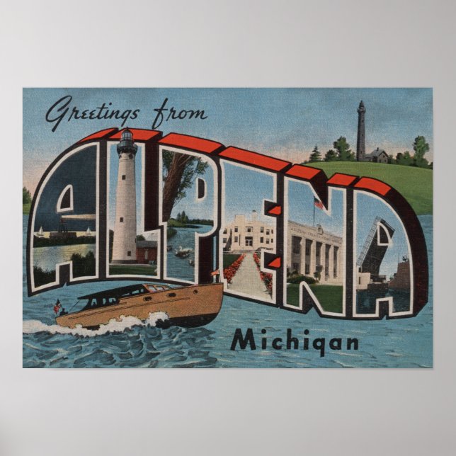 Alpena, Michigan - Large Letter Scenes Poster (Front)