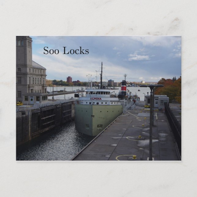Alpena Soo Locks post card (Front)