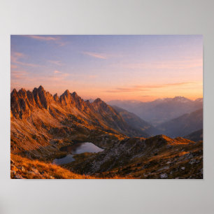 Alpenglow Mountain Peak Poster - Majestic Sunset