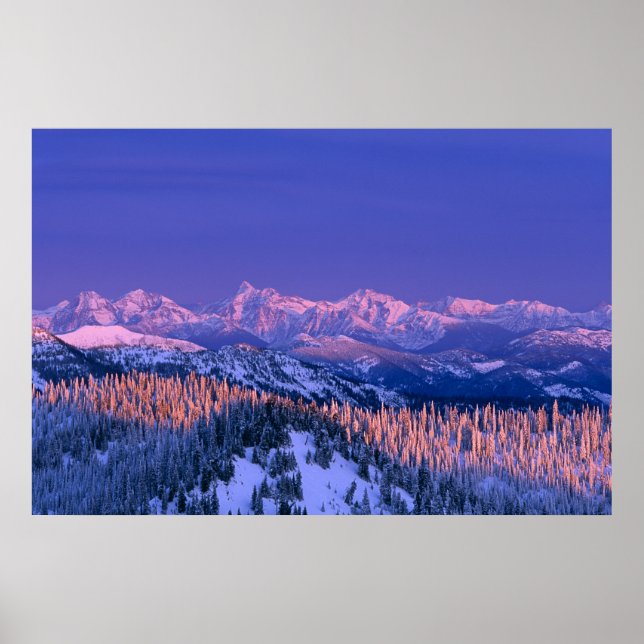 Alpenglow strikes the peaks of Glacier Poster (Front)