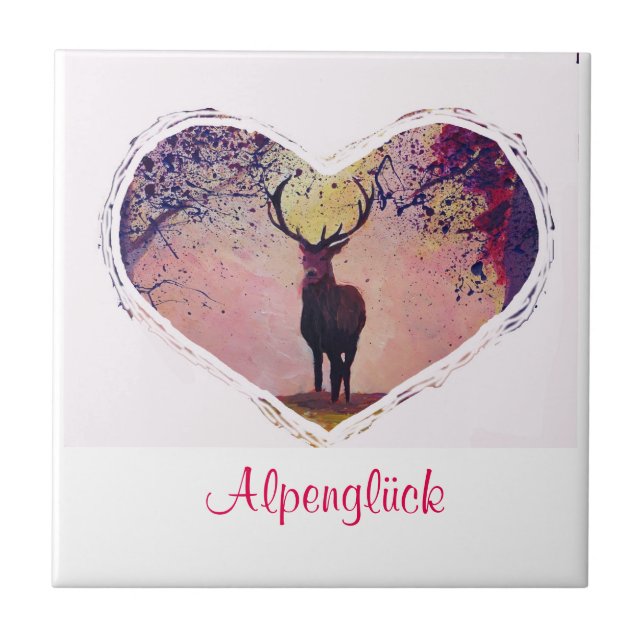 Alpenglück Hirsch Glasuntersetzer Ceramic Tile (Front)