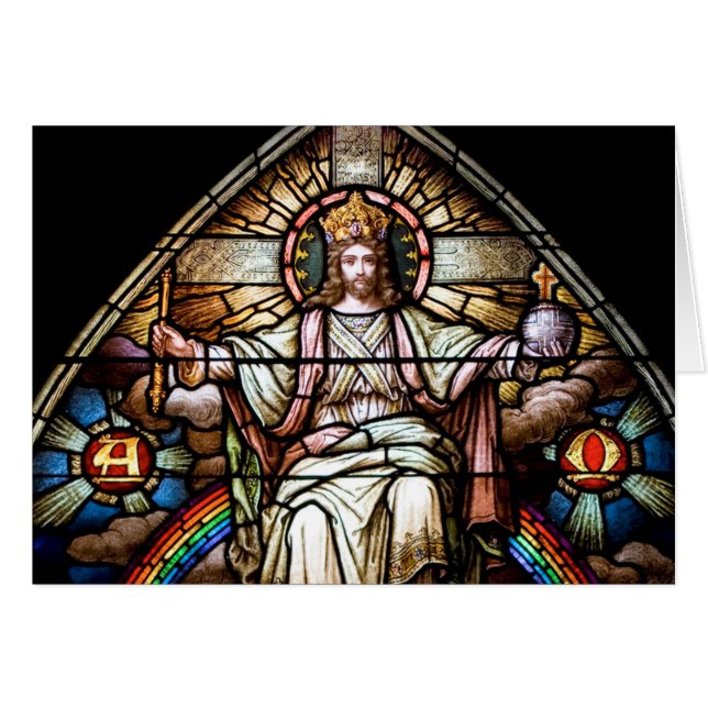 Alpha and Omega Stained Glass Card (Front Horizontal)