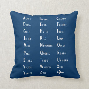 Alpha Bravo Charlie Alphabet Aviation Cushion