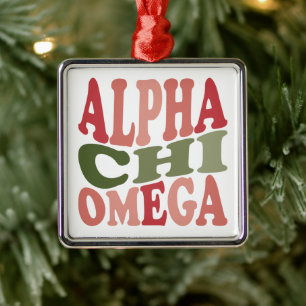 Alpha Chi Omega Groovy Retro Stacked Graphic Metal Ornament