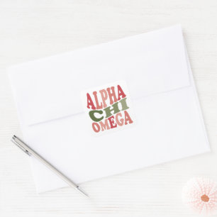Alpha Chi Omega Groovy Retro Stacked Graphic Square Sticker