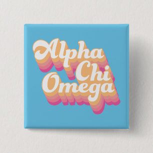 Alpha Chi Omega Groovy Script 15 Cm Square Badge