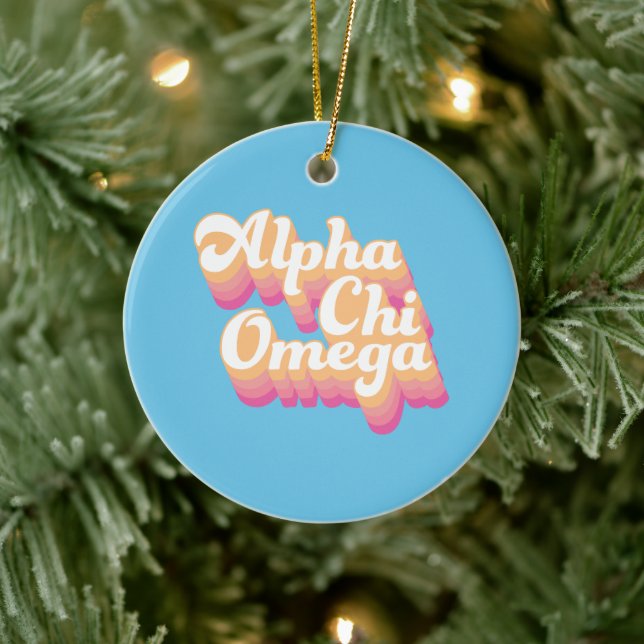Alpha Chi Omega | Groovy Script Ceramic Ornament (Tree)