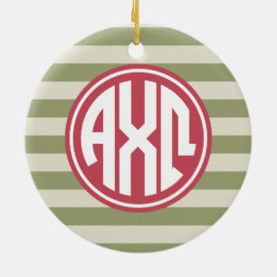 Alpha Chi Omega   Monogram Stripe Pattern Ceramic Tree Decoration