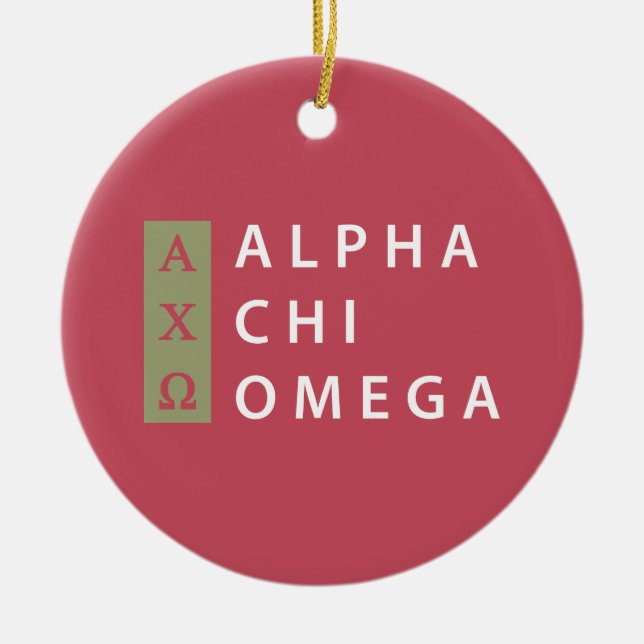 Alpha Chi Omega | Stacked Logo Ceramic Tree Decoration (Front)