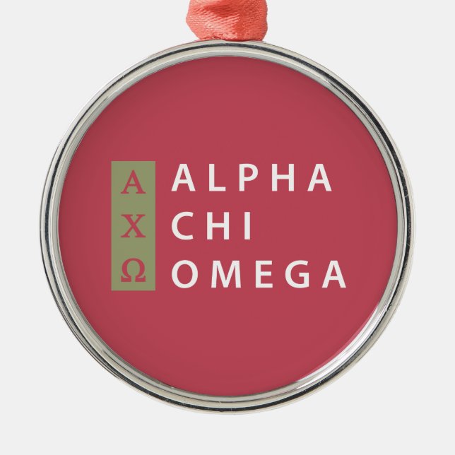 Alpha Chi Omega | Stacked Logo Metal Tree Decoration (Front)