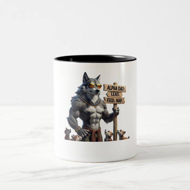 Alpha Dad – Funny Wolf Pack Leader  Two-Tone Coffee Mug (Center)