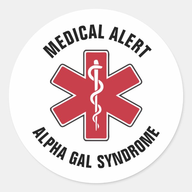 Alpha Gal Syndrome Medical Alert Symbol Classic Round Sticker (Front)