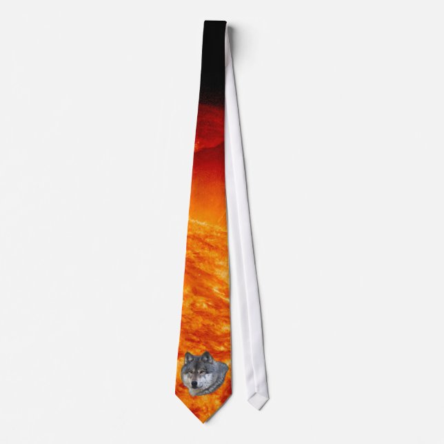 Alpha Grey Wolf & Flaming Sun Wildlife Tie (Front)