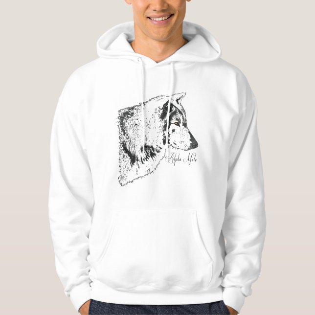Alpha Grey Wolf Wildlife Illustration Hoodie (Front)