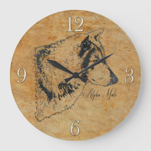 Alpha Grey Wolf Wildlife Portrait Art Large Clock