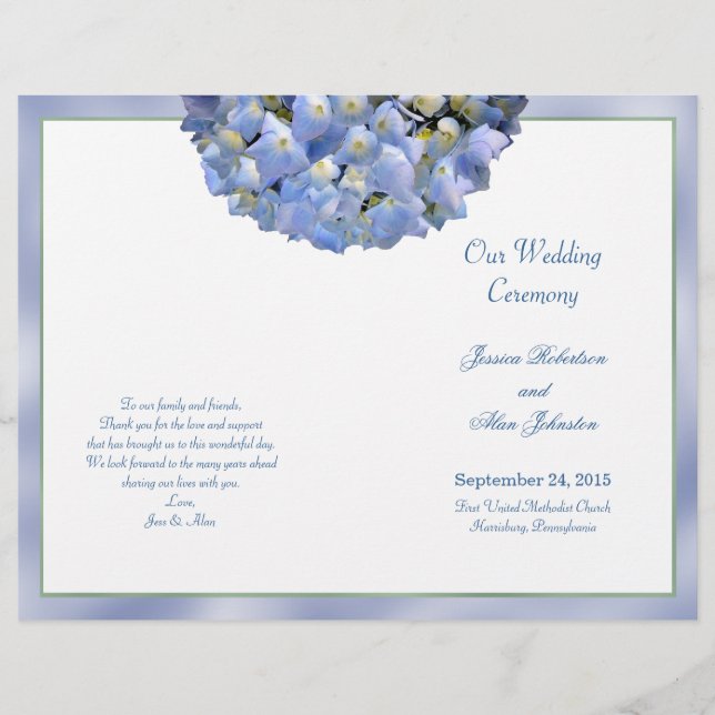 Alpha Hydrangea Folded Wedding Program Template (Front)