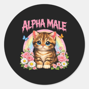 Alpha Male Cat Funny Cute Kitten Meme Rainbow Classic Round Sticker