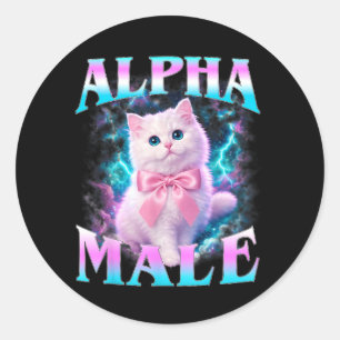 Alpha Male Cute Cat Kitten Men Women Funny Cat Classic Round Sticker
