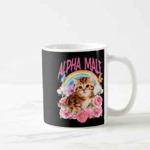 Alpha Male Funny Cat Kitten Rainbow Floral Coffee Mug
