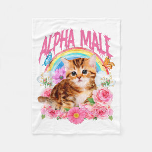 Alpha Male Funny Cat Kitten Rainbow Floral Fleece Blanket