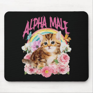 Alpha Male Funny Cat Kitten Rainbow Floral Women Mouse Pad