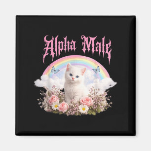 Alpha Male Funny Kitten Rainbow Floral Cat Meme Magnet