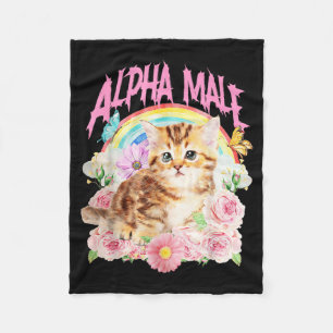 Alpha Male Funny Kitten Rainbow Floral Meme Grunge Fleece Blanket