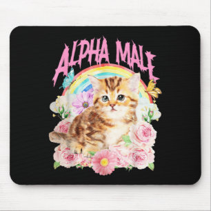 Alpha Male Funny Kitten Rainbow Floral Meme Grunge Mouse Pad