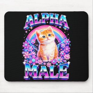 Alpha Male Funny Kitten Rainbow Floral Mouse Pad