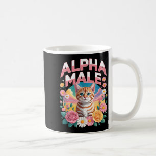 Alpha Male Funny Tabby Cat Flowers Rainbow Coffee Mug