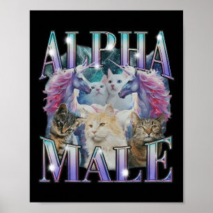 Alpha Male Unicorn Cat Ironic Vintage  Poster