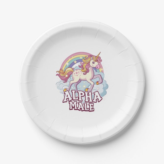 Alpha Male Unicorn Paper Plate (Front)