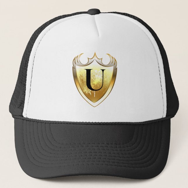 Alpha Monogram U Artistic Letter Everyday Style Trucker Hat (Front)