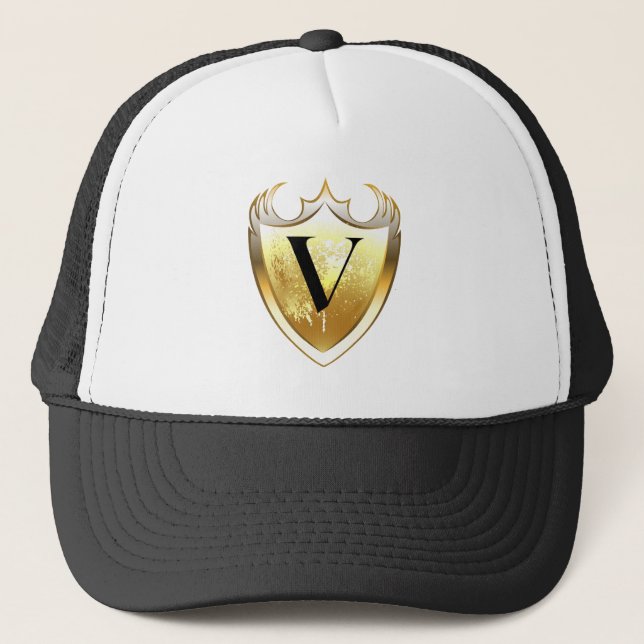 Alpha Monogram V Artistic Letter Everyday Style Trucker Hat (Front)