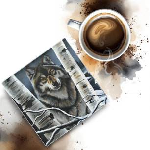 Alpha Timber Wolf Poplar Trees Glass Coaster