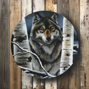 Alpha Timber Wolf Poplar Trees Large Clock
