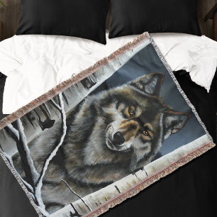 Alpha Timber Wolf Poplar Trees Throw Blanket