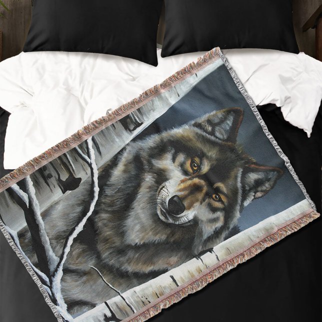 Alpha Timber Wolf Poplar Trees Throw Blanket (Creator Uploaded)